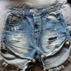 One Teaspoon Blue Distressed Denim Shorts